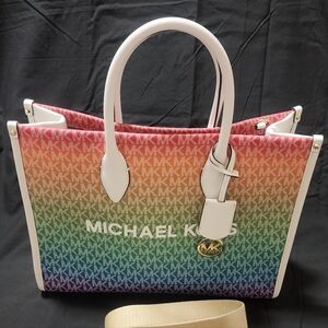 Michael Kors Purse Mirella Medium Ombré Logo Tote Bag Rainbow